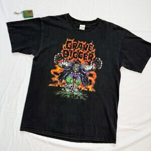 Vintage Grave Digger Monster Jam Truck Horror Y2K T-Shirt - L